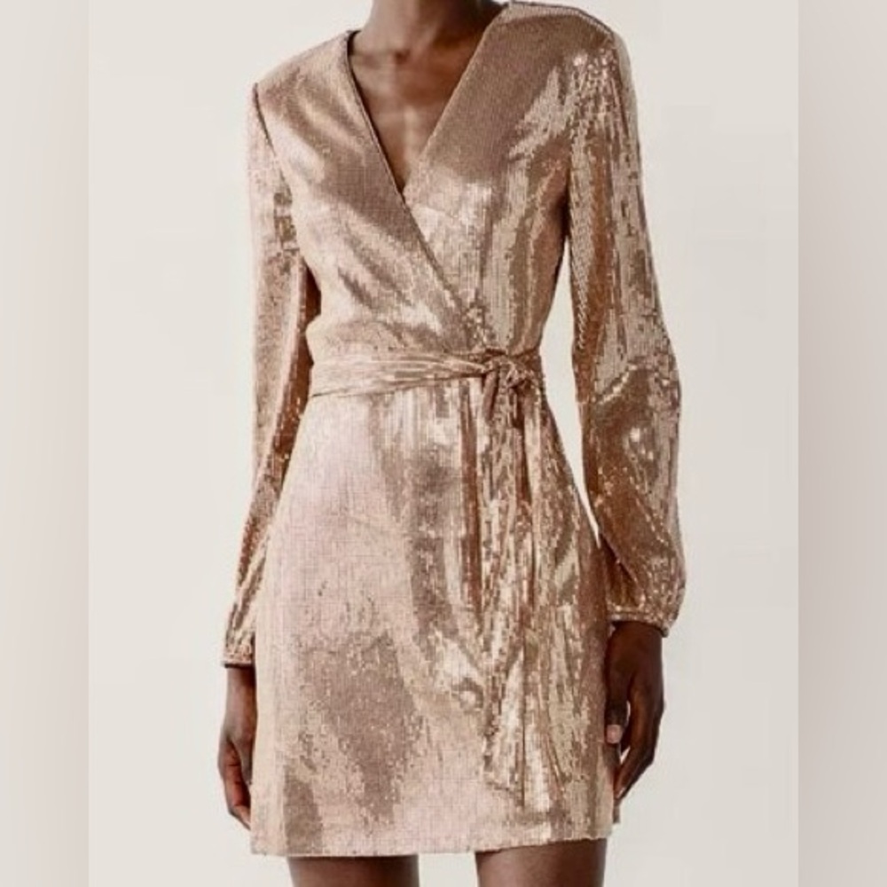 Nine West Shimmering Gold Long Sleeve Dress - Picture 2 of 9